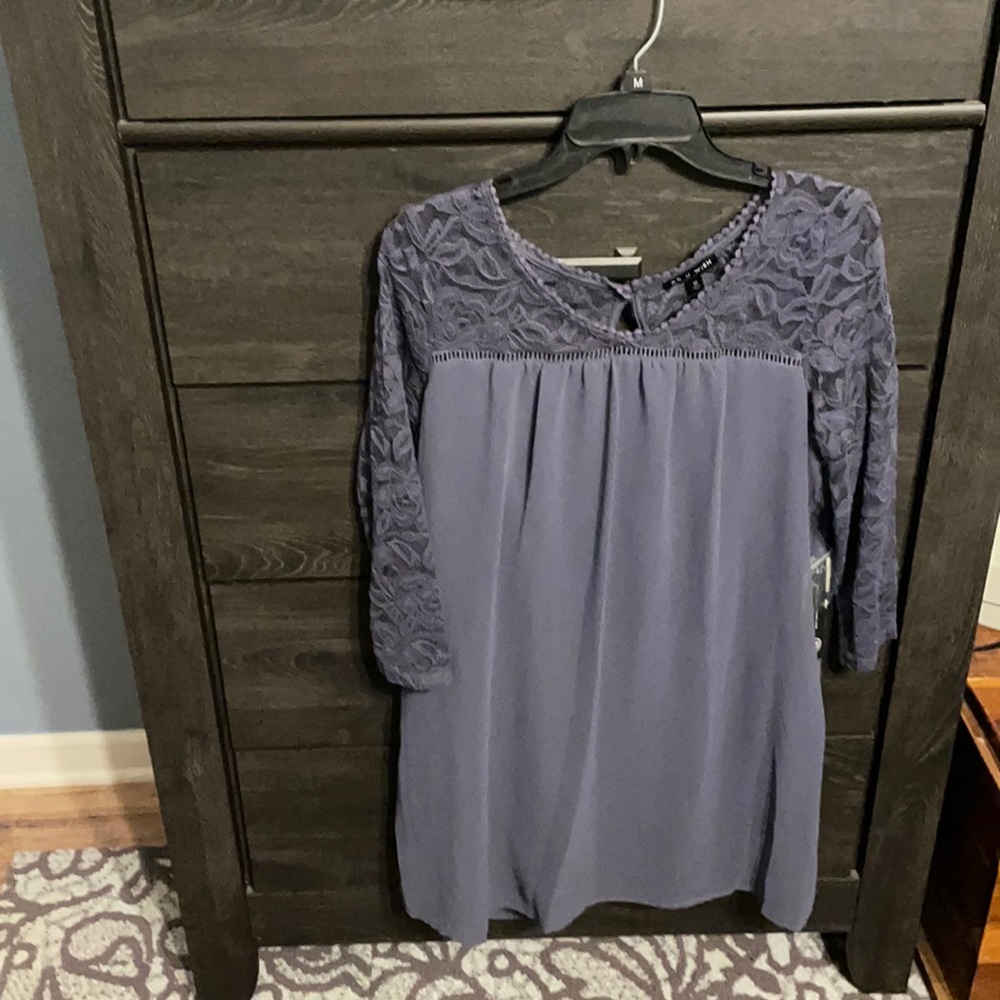 Slate Blue Dress w/lace sleeves